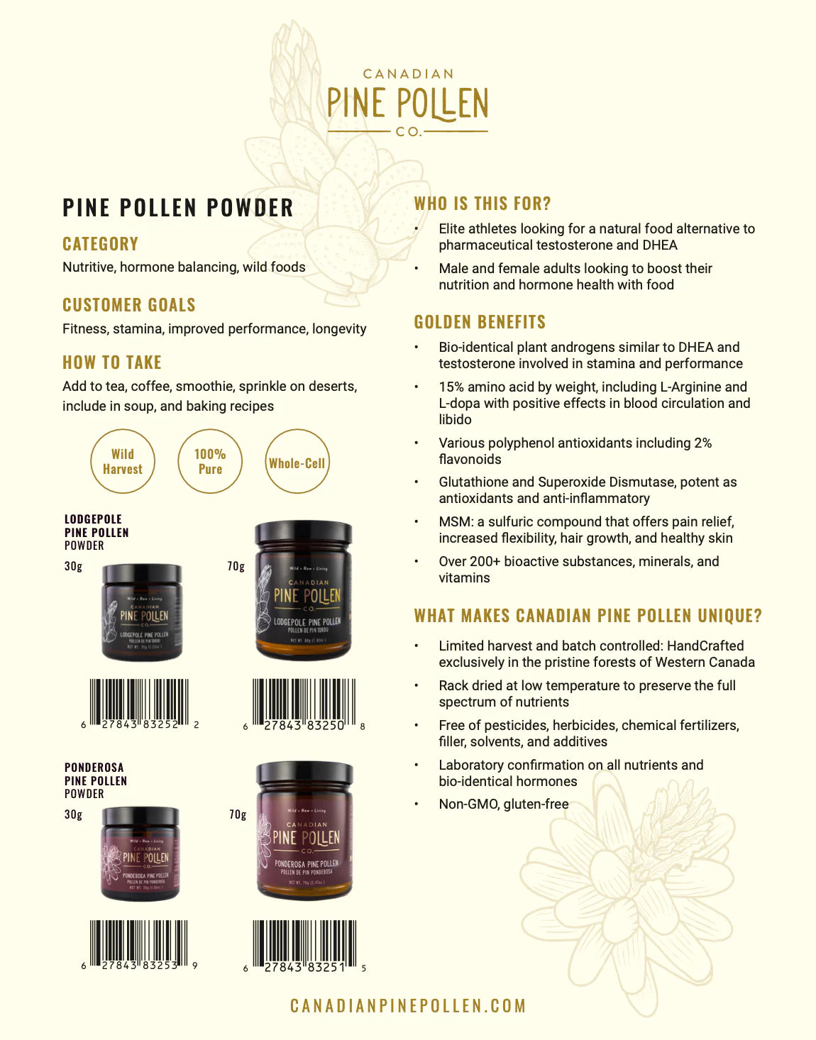 Bulk Wild Ponderosa Pine Pollen - Certified Organic Powder - 1kg (2.2lb)