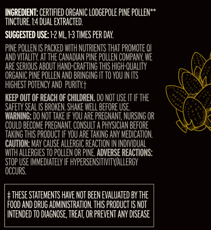 Lodgepole Pine Pollen Tincture - Alcohol Free - Wild and Certified Organic (100mL-3.4 fl oz)