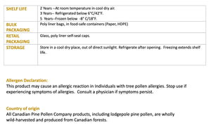Bulk Wild Pine Pollen - Certified Organic  Lodgepole- 1kg (2.2lb)