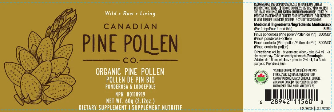 Wild Pine Pollen Powder - Certified Organic (Lodgepole & Ponderosa Pine) 60g (2.12 oz)